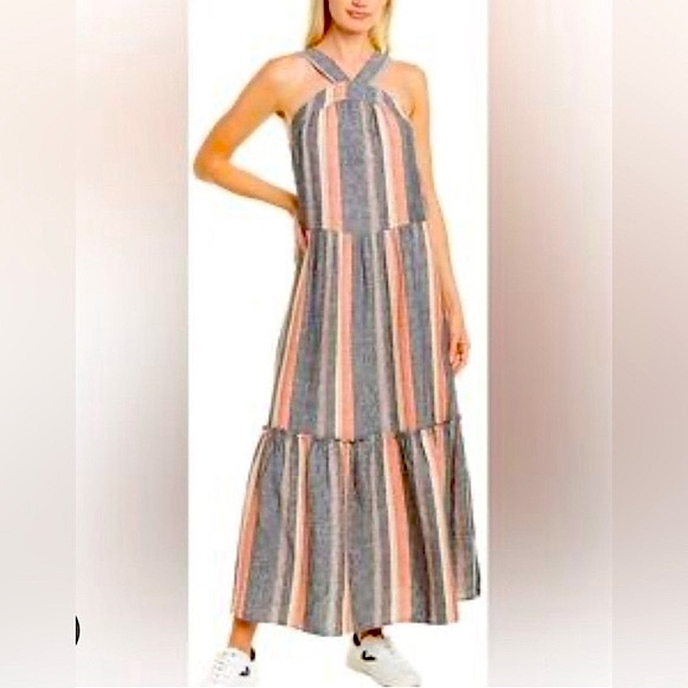 joie Rosabel Halter 100% Linen Tiered Maxi Dress Nordstrom size medium